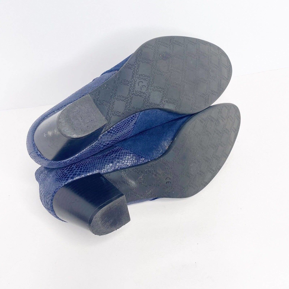 VIONIC Ankle Boots Sz 9.5 322 Anne Blue Suede Snakeskin Accent Side Zip Women - Picture 7 of 12